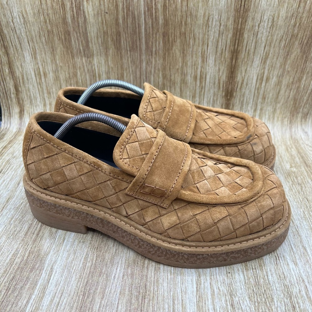 Bottega Veneta Haddock Intrecciato Loafers Men's Size 11 EU 44 Tan Woven Suede